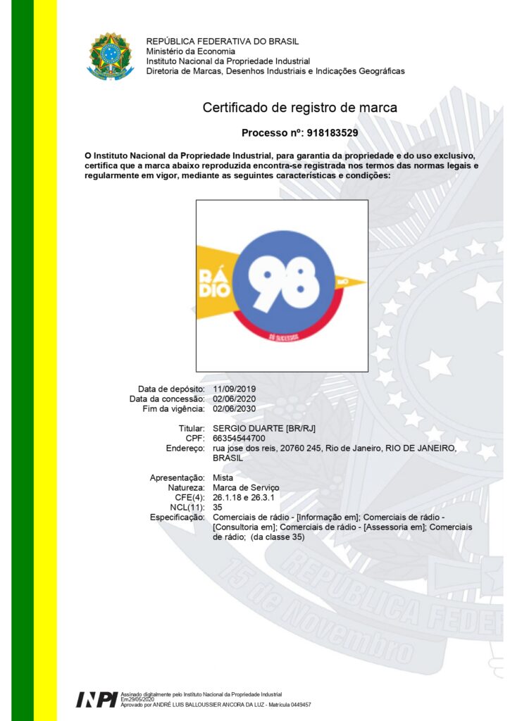 certificado radio 98 rio